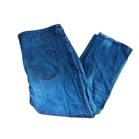 Lane Bryant High Rise Embroidered Straight Leg Denim Blue Jeans Size 26 - Picture 1 of 5